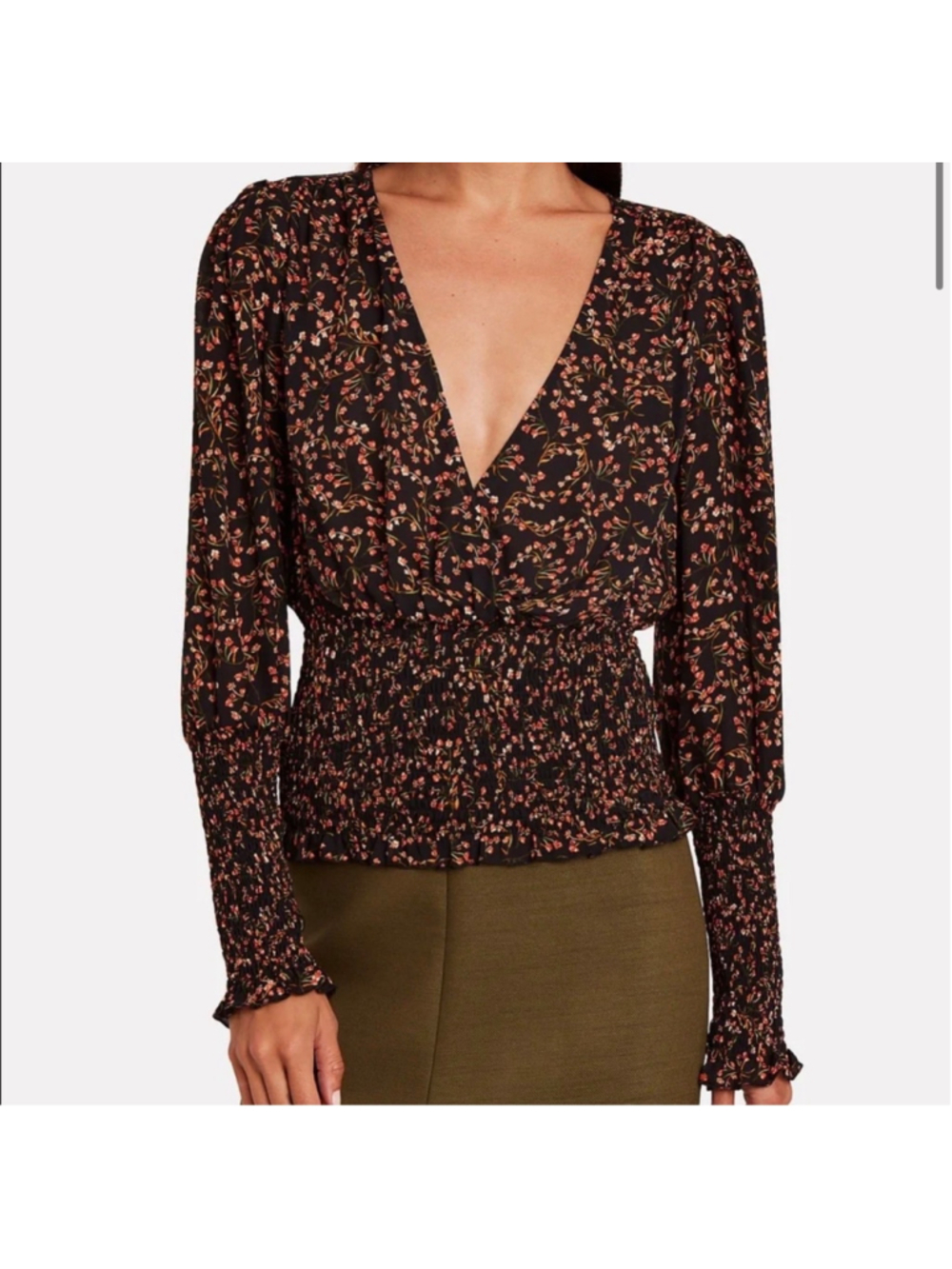 NWT NICHOLAS Floral Smocked Long Sleeve Blouse Size 4 Nordstrom $378